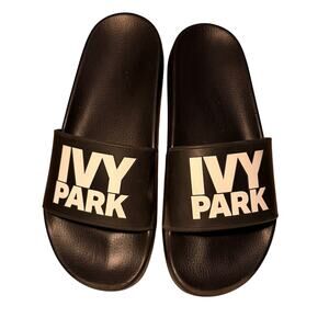 Adidas Ivy Park Slides Black White Logo Sandals Beyoncé Collab Size 7 US / 40 EU